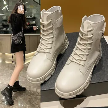 2021 spring ny solid farve damer sko ydersål skridhæmmende sko mode til alle-match sko high-top læder sko stigning sko 40 2