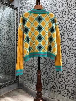 2021 tidlige forår ny dame V-hals farve matchende vævet dekorative knapper langærmet alle-match cardigan sweater 104 9024