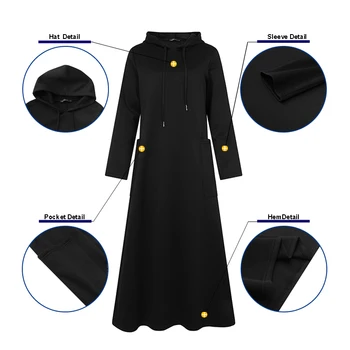 2021 ZANZEA Kvinder Maxi Hooded Dress Ladies Løs Sweatshirt Efteråret Lange Ærmer Pullover Oversize 5XL Casual Solid Vestidos Robe 0