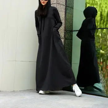 2021 ZANZEA Kvinder Maxi Hooded Dress Ladies Løs Sweatshirt Efteråret Lange Ærmer Pullover Oversize 5XL Casual Solid Vestidos Robe 3