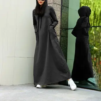 2021 ZANZEA Kvinder Maxi Hooded Dress Ladies Løs Sweatshirt Efteråret Lange Ærmer Pullover Oversize 5XL Casual Solid Vestidos Robe 4