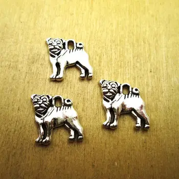 20pcs 15x16mm pug charms sølv tone hund charme vedhæng DIY-halskæde/ armbånd charms antik sølv tone 0