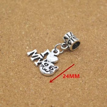 20pcs Kat charme Tibetansk sølv-Perle-Charme kæmpe hul vedhæng passe Europæiske smykker armbånd DIY vedhæng PY474