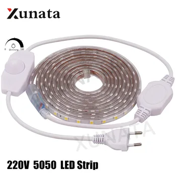 220V LED Strip IP67 Vandtæt Udendørs Belysning SMD 5050 60 Lysdioder/m Bånd, Tape Fleksibel LED Lampe Med EU-Lysdæmper-Stik 5