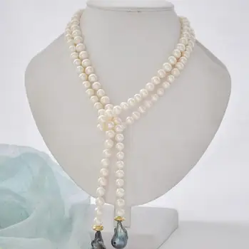 22mm sort keshi barok runde hvide ferskvands perle halskæde 45inch (z6785) 6.07 10524