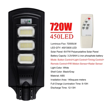 240W 480W 720W LED Solar Light Solar Wall Street Lys Vandtæt Lampe Radar PIR bevægelsesføler Gade Lys for Offentlig Have 5
