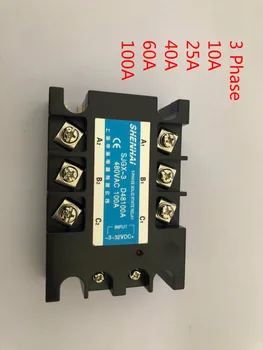 25A 40A 60A 100A SSR 3-fasede Solid State Relæ, SSR-100 AC at AC Solid State Relæ 100A SSR Relæ Tre Fase SSR-100A Rele 0