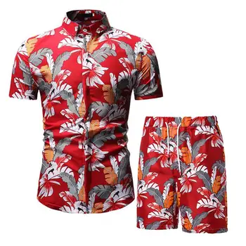 26color Mænd Hawaii Casual Sæt Mode 2 STK Sved Passer kortærmet shirt+Shorts Sæt Mandlige Træningsdragt sommerferie Sportsuit 0