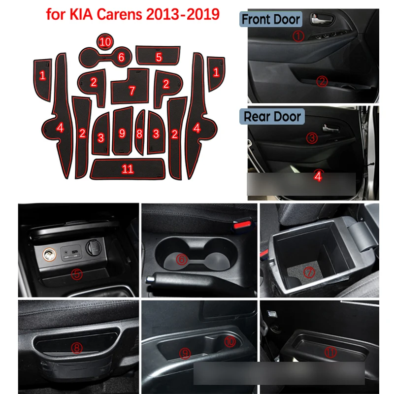 Anti-Slip Gummi Gate Slot Cup Mat For KIA Carens 2013 2016 2017 2018 2019 RP MK3 Døren Groove Mat Bil Tilbehør 1