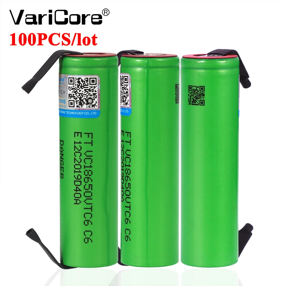 100PCS VariCore VTC6 3000 mAh 3,7 V 18650 Li-ion Genopladeligt Batteri VC18650VTC6 batterier + DIY Nikkel Ark 1