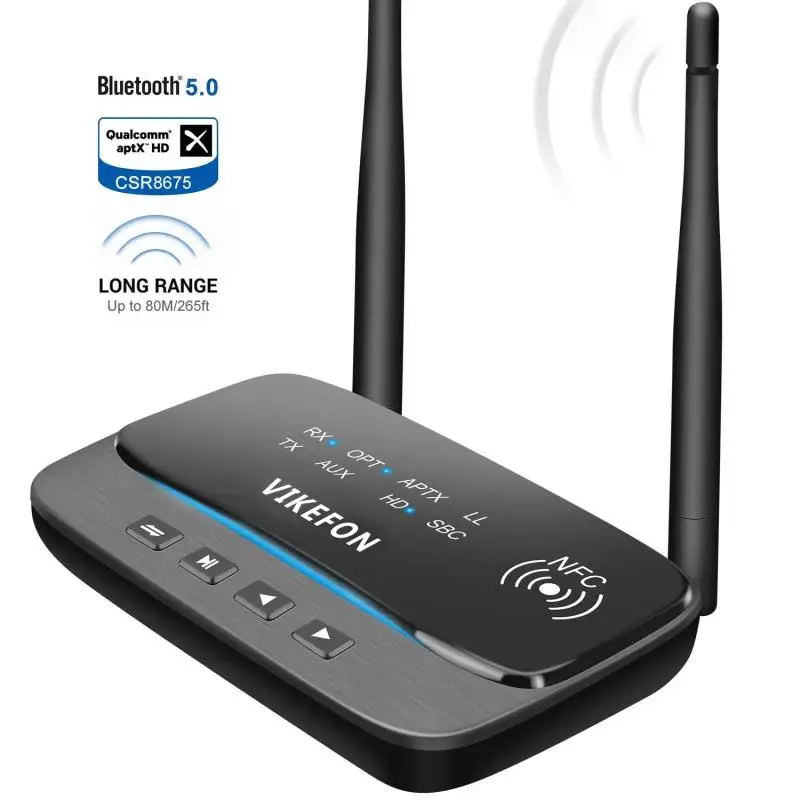 NFC 80m Bluetooth-5,0 Lyd Transmitter Receiver Bypass aptX LL HD Trådløse Adapter SPDIF-AUX-3,5 mm For PC TV 2 Par Hovedtelefoner 1