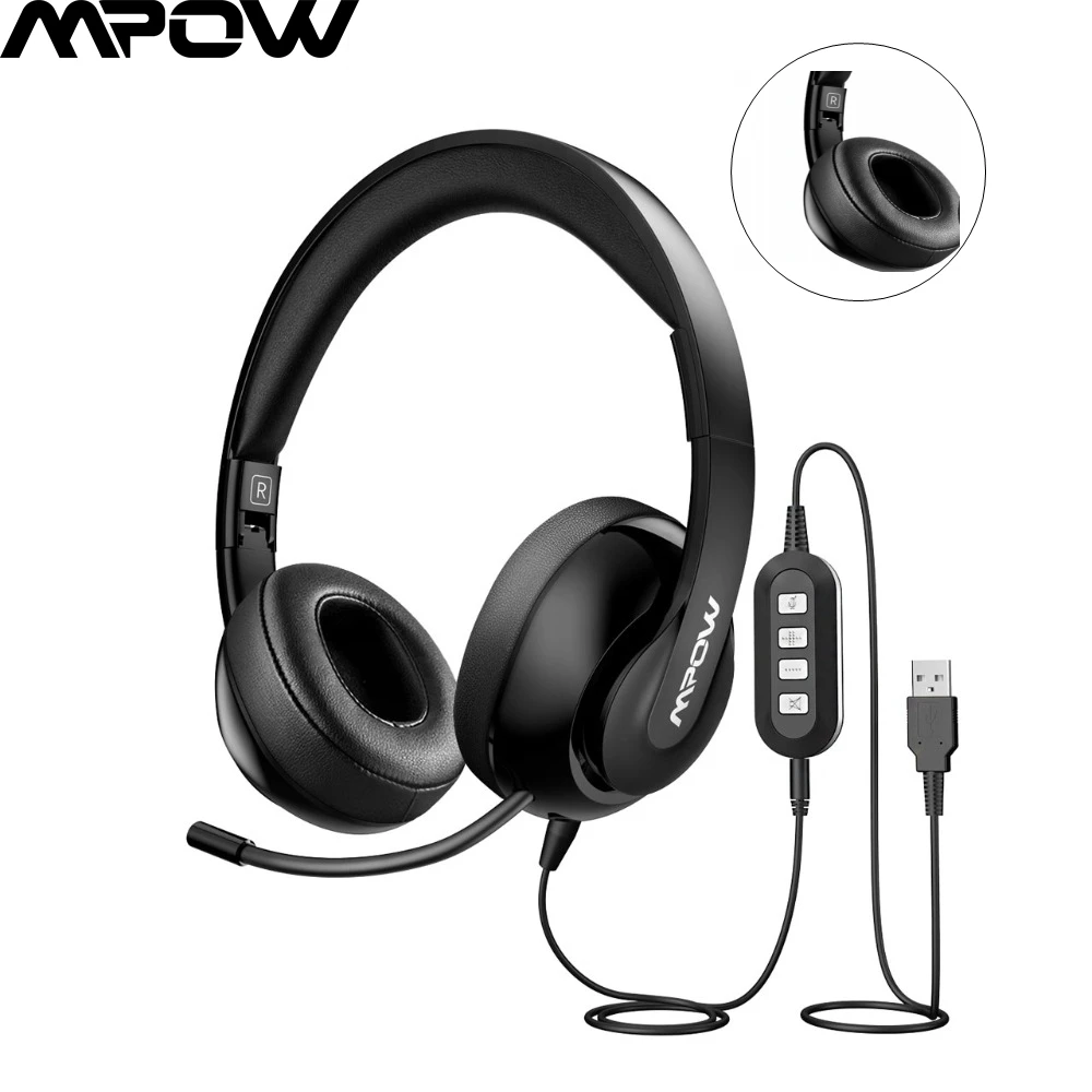 Mpow Over Ear Hovedtelefoner Med støjreducerende krystalklart Mikrofon Sammenklappelig Headset Med AUX-og USB-Stik Til PC/iPad 1