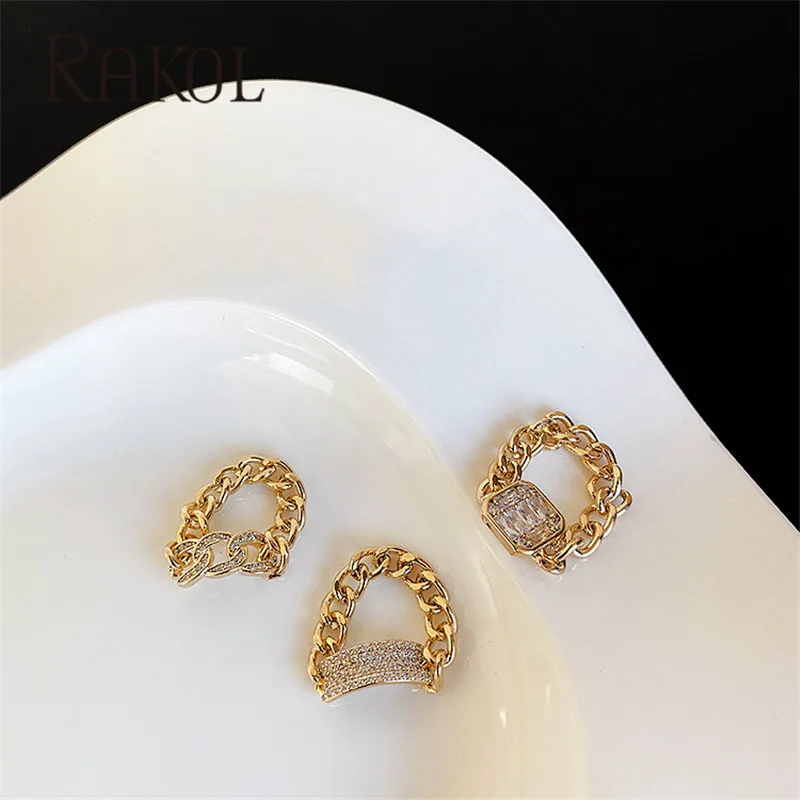 RAKOL Mode Overdrive Design CZ Krystal Metal Bløde Kæde Bælte Spænde Justerbare Ringe Trendy Guld Farve Kvindelige Smykker 1