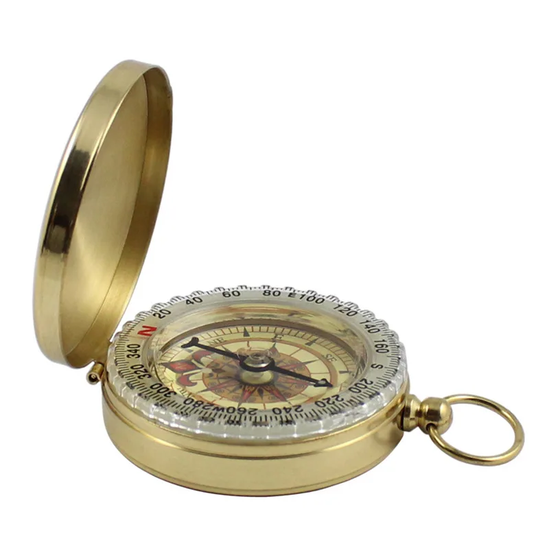 Ren Kobber Clamshell Kompas Lysende Lomme Kompas Bærbare Udendørs Messing Guld Farve Kobber Kompas Navigation Tools 1