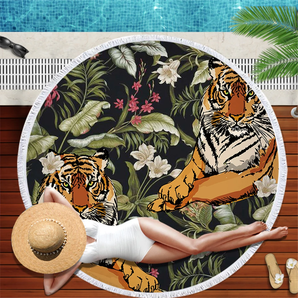 Tropiske Blade Tiger 3D Printet Microfiber Håndklæde Strand Tæppe Swimmingpool badehåndklæde Sjal Picnic Yoga Væggen Hænger Tapetet 1