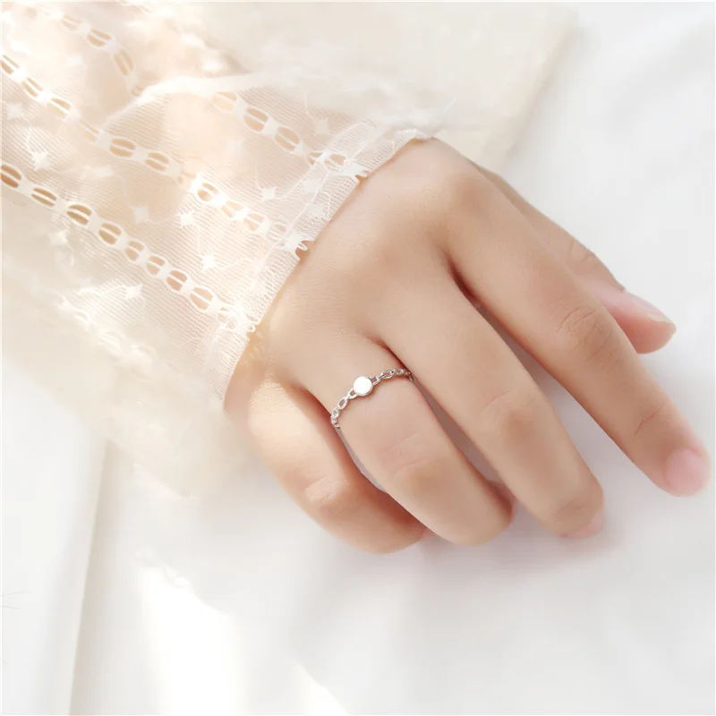 Sodrov S925 sterling sølv kæde ring kvindelige Japanske og koreanske mode personlighed enkle design strap lukket ring 1