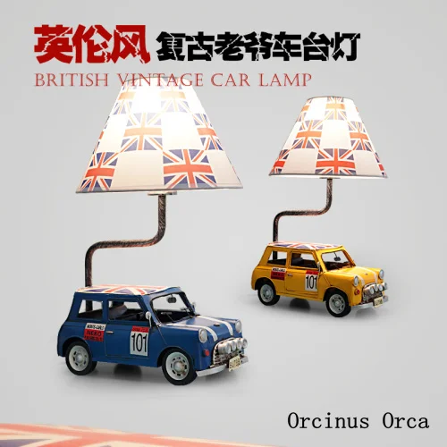 Britisk stil vintage bil bordlampe dreng soveværelse børneværelse lampe Amerikanske kreativ farve tegnefilm bil bordlampe 1
