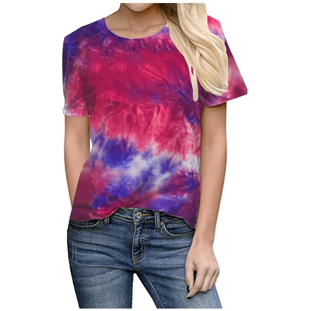 Sommeren Sexede Kvinder Tie Dye Print kortærmet T-Shirt med O-hals Gradient Farve t-Shirt Femme Streetwear S-5XL ropa mujer#20 1