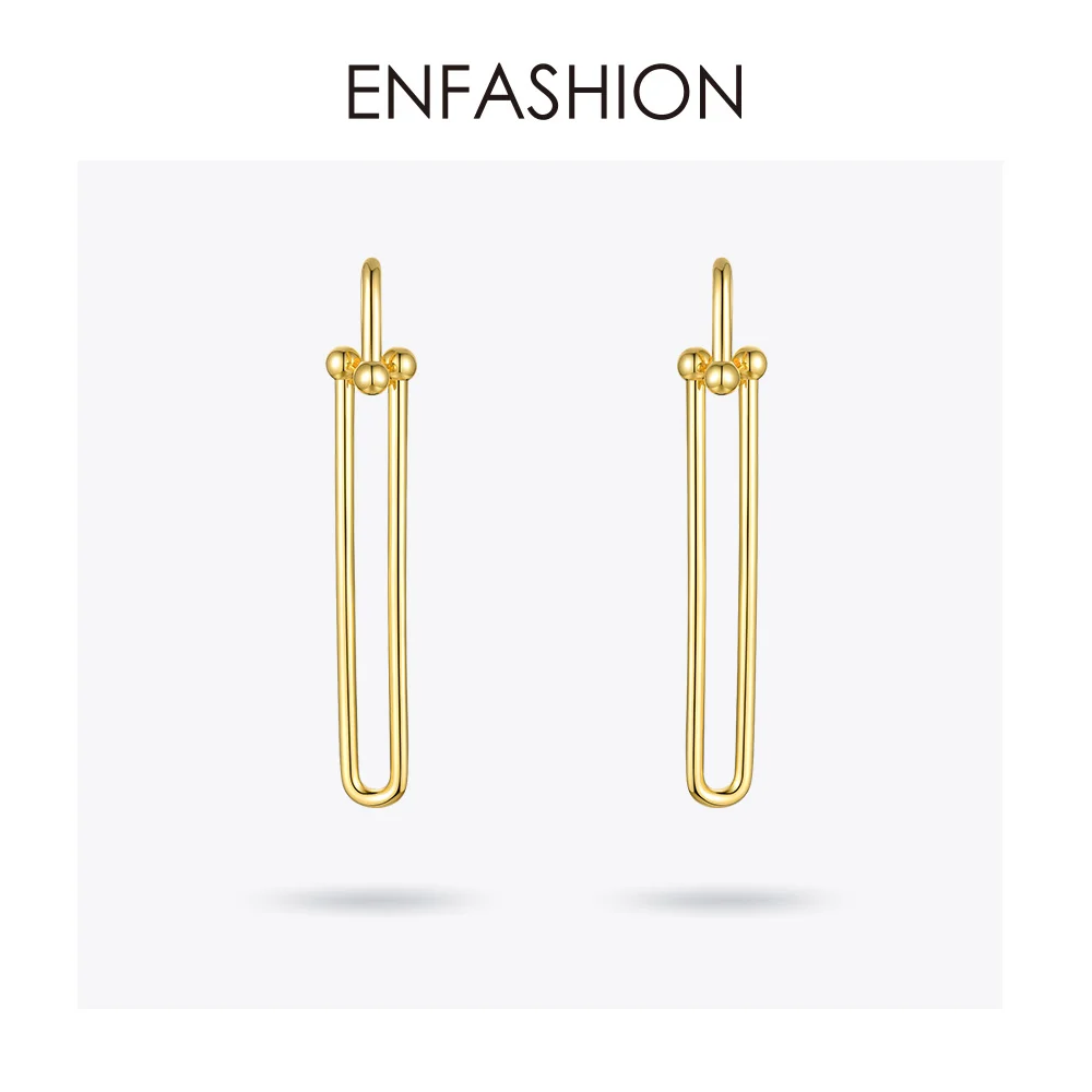 ENFASHION Geometriske U-Form Drop Øreringe Til Kvinder Tilbehør Guld Farve Minimalistisk Lang Dingle Earings Mode Smykker E1134 1