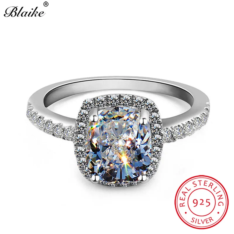 S925 Sterling Sølv Ringe For Kvinder Bryllup Bands Square Crystal Sten Løfte Engagement Ring Hvid Blå Safir Ring Smykker 1