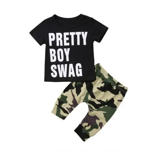 Nyfødte spædbarn Kids Baby Pige Dreng T-shirt, Toppe+ Camouflage bukser Bukser 2PC Tøj Tøj 1