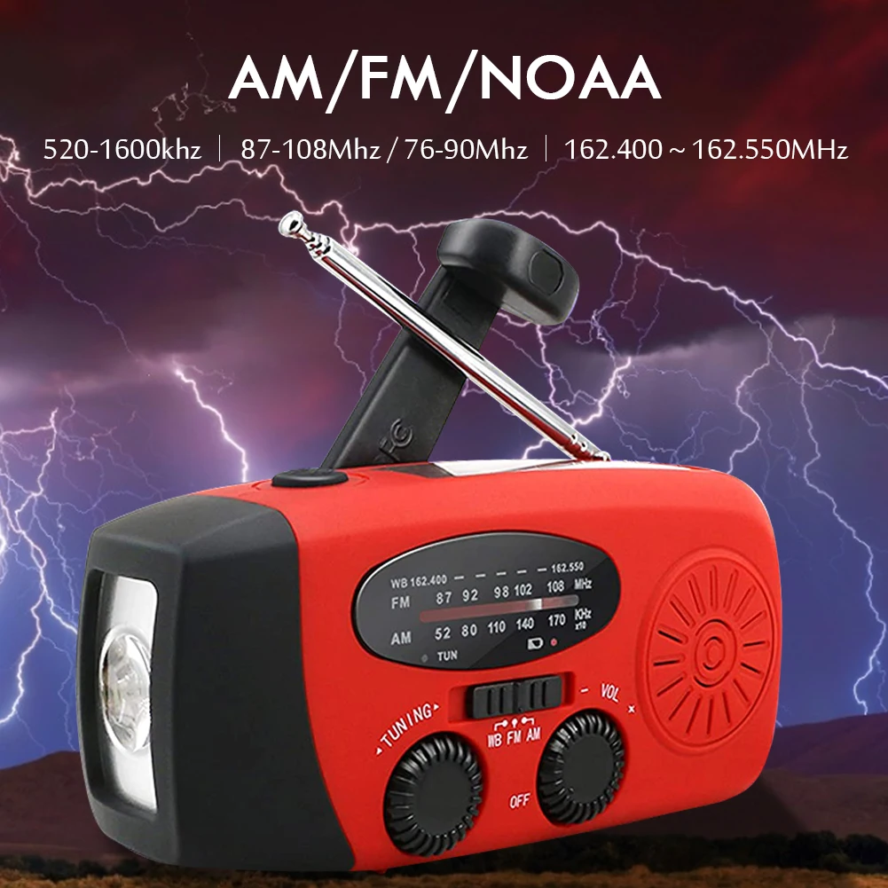 Bærbare Multifunktionelle Hånd Radio Sol Krank Dynamo Drevet AM/FM/NOAA Radio Bruge Nød LED Lommelygte Power Bank 1
