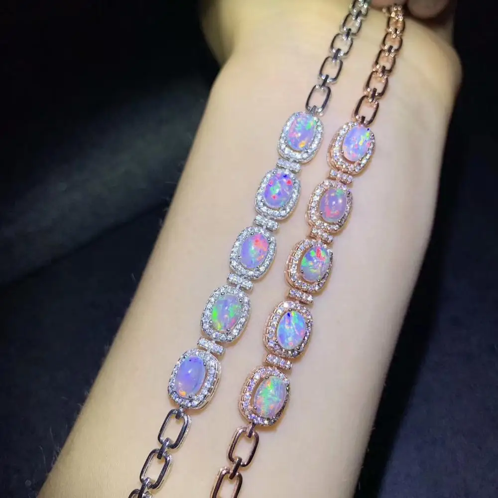 Ny stil naturlige farverige Opal armbånd til kvinder smykker ægte 925 sølv forgyldt naturlige perle birthstone party gave salg 1