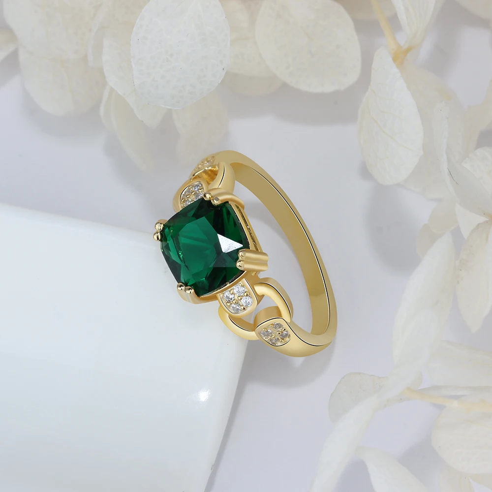 Fashion Green Square Cubic Zirconia Ringe til Kvinder Vintage Kvindelige Ring Smykker til Kvinder, Damer 1