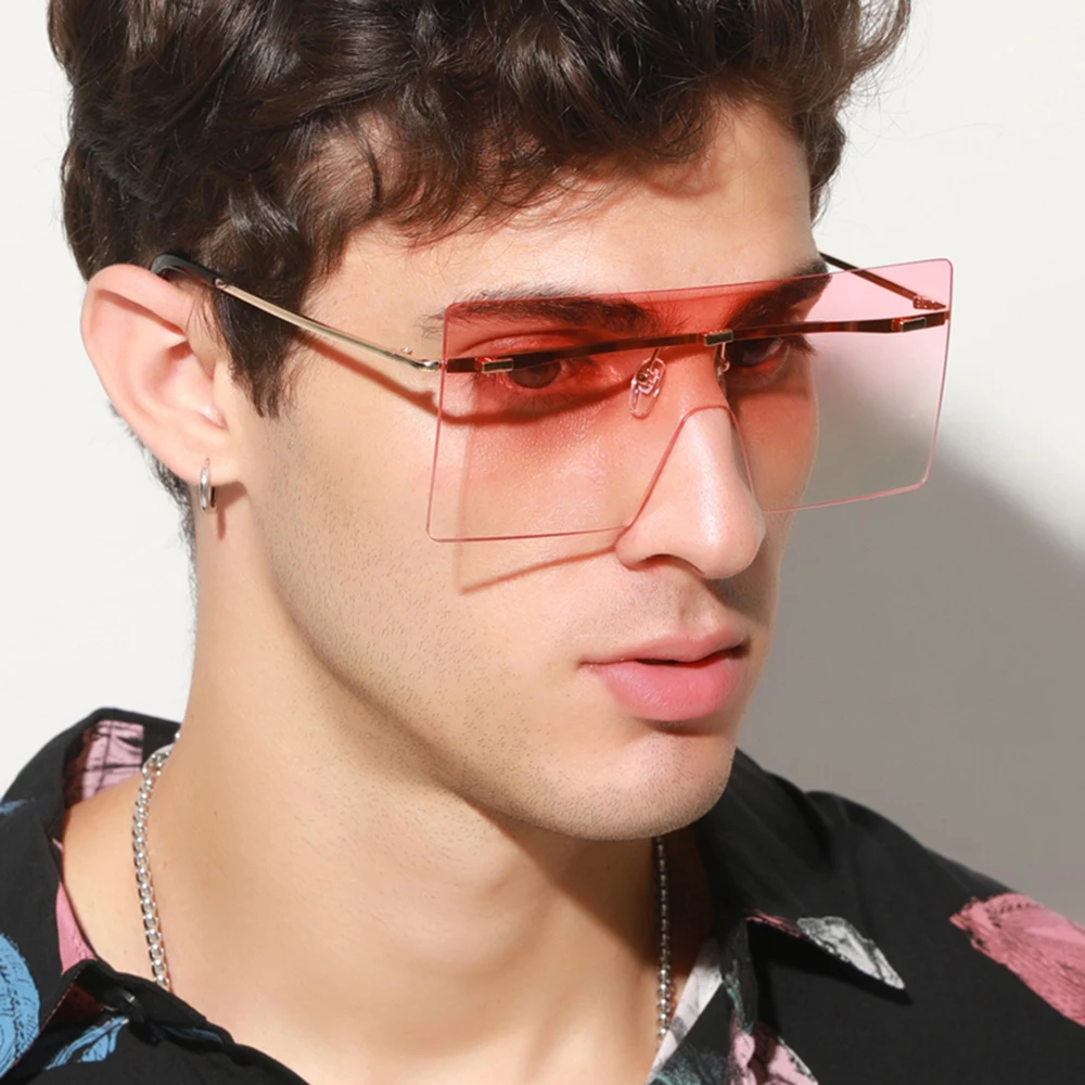 Stor Ramme Oversize Solbriller Kvinder 2020 Brand Designer Uindfattede Pladsen Gradient Klare Sol Briller Vintage Flad Top Nuancer Oculos 1