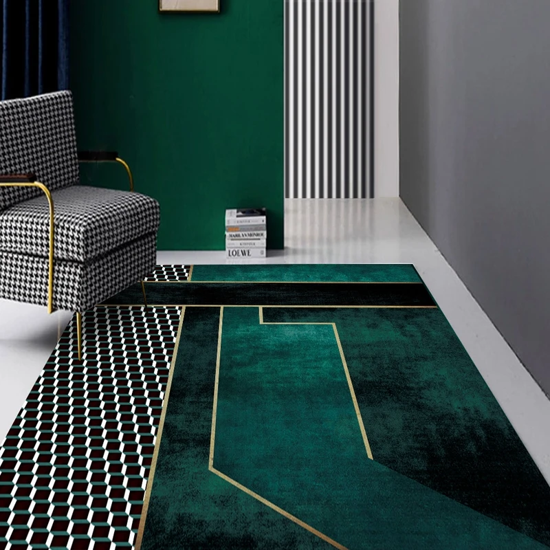Luksus American Style tæppe og Tæppe Grøn Moderne Stue Tæpper Stor Turkis Farve Sort Geometriske skridsikkert Gulv Måtter 1