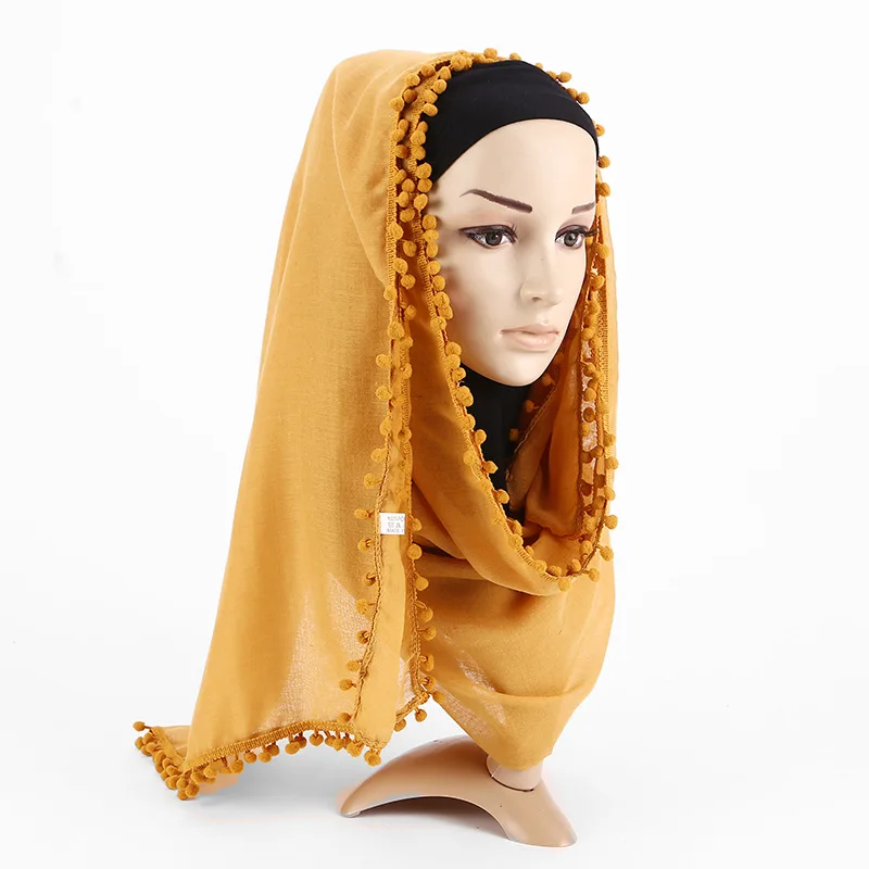 180*80 cm Nye Kvinder Bomulds Tørklæde Pom Bolde sjaler hijab Dekoration muslimske wrap hovedbøjle 13 farve tørklæder/tørklæde Plus Størrelse 1