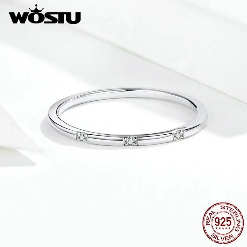 WOSTU Ægte 925 Sterling Sølv Minimalistisk Ring For Kvinder Fine vielsesringe Engagement Elsker Fine Smykker FIR591 1