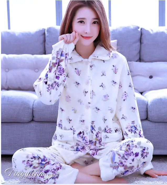 Kvinder Nattøj Pyjamas, der Passer, Varm, Sød Sleepingwear Piger Coral Fleece Pyjamas for Kvinder Flannel Homewear D-2100 1