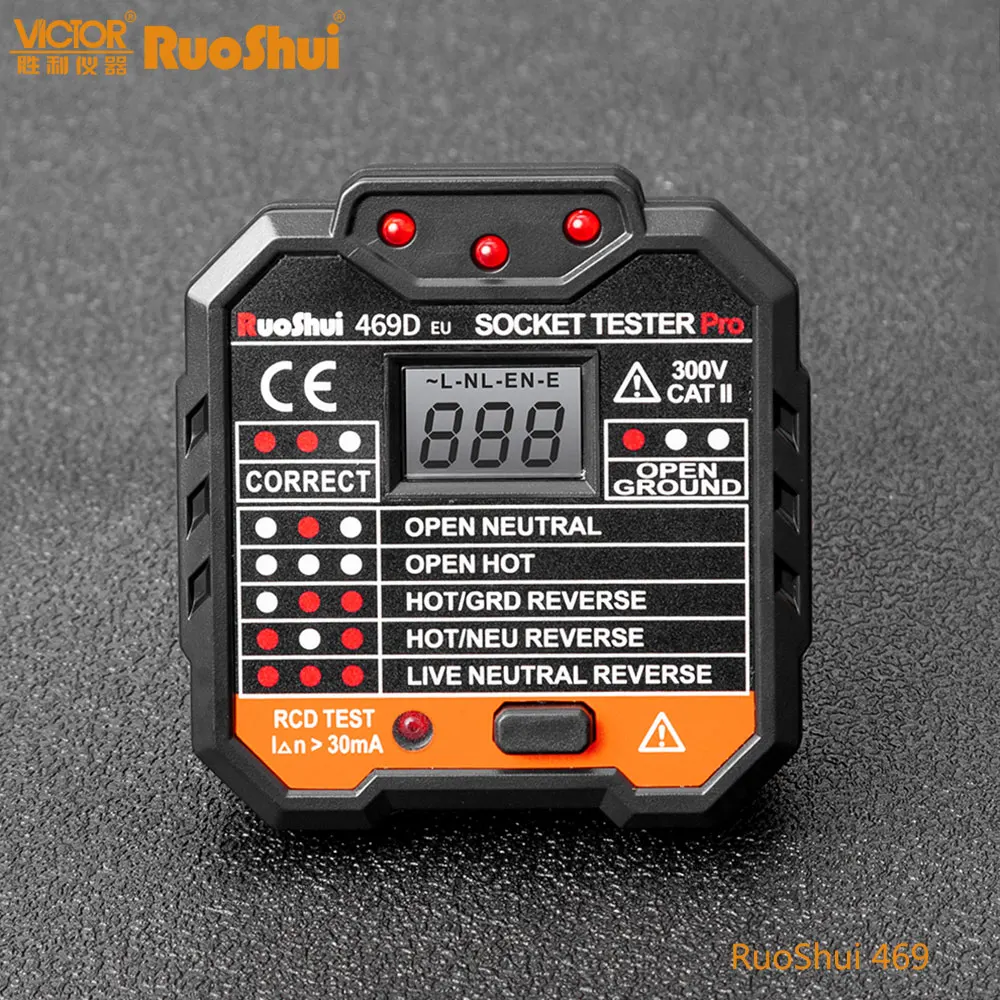 RuoShui 469 Digital Display Socket Detektor Bærbare Kredsløb Polaritet Spænding Tester Væggen Sæt Breaker Finder RCD Test 1