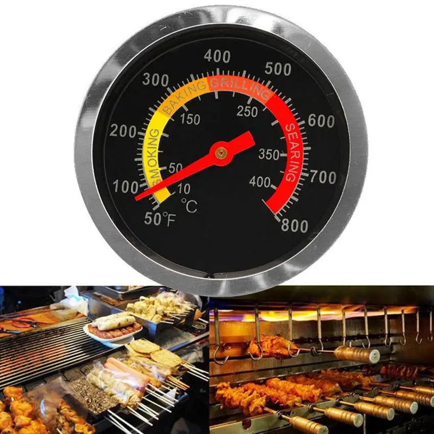50 til 400 graders Grill BBQ Grill Ryger Rustfrit Stål Termometer Temperatur Måler 1