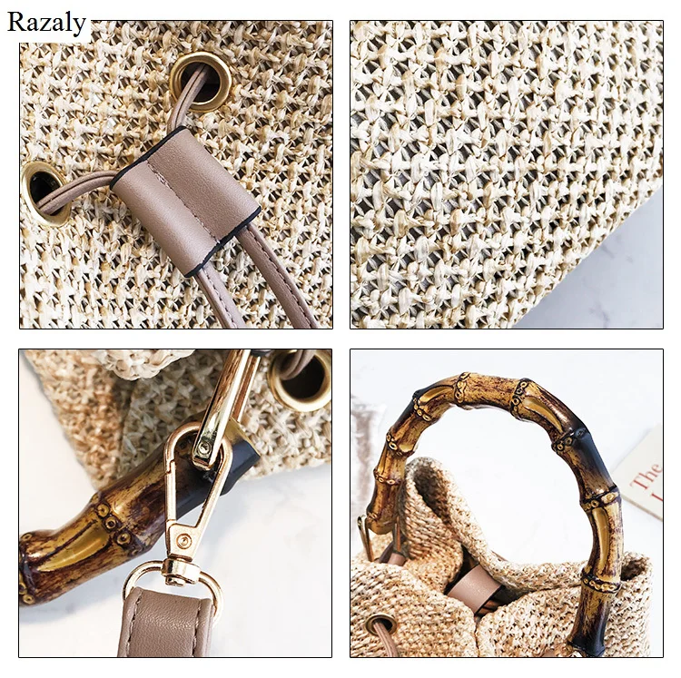 Razaly mærke japansk koreansk stil kvinder halm spand tote bambus håndtaske små vintage kæde attachétasker sommer strand designer taske 1