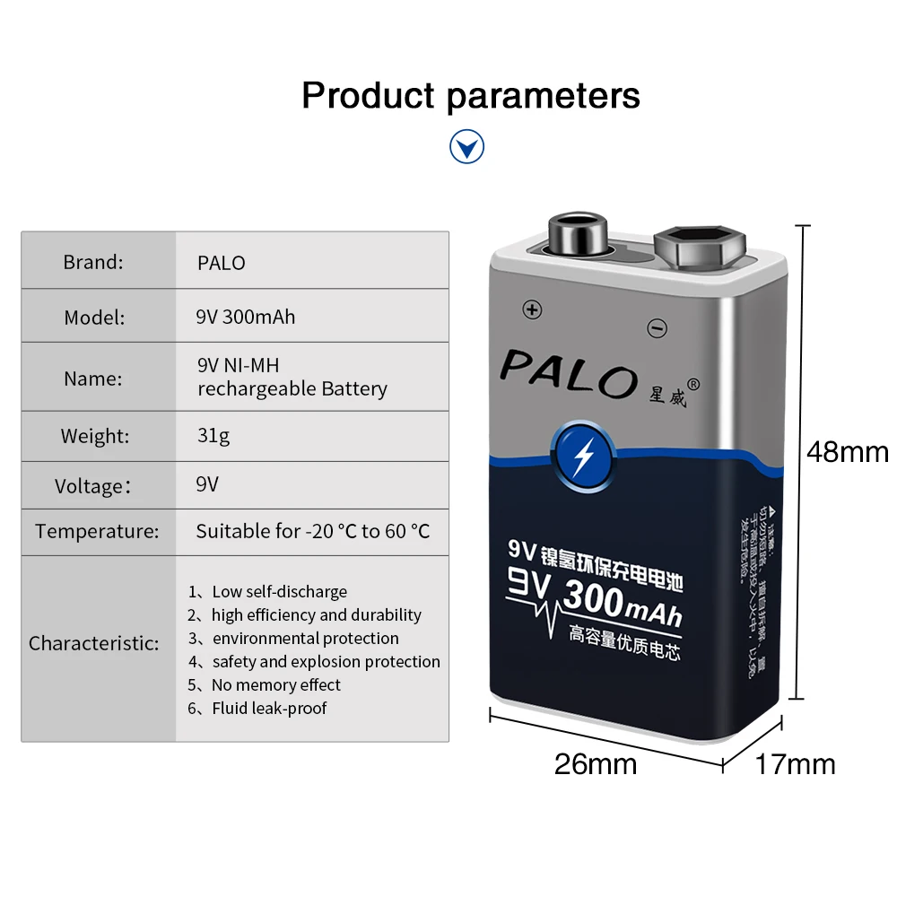 PALO 9V 6F22 Ni-MH 9v Genopladeligt Batteri+Smart batteri oplader til 1,2 V AA AAA nimh-batterier nicd batteri til 9V genopladeligt batteri 1