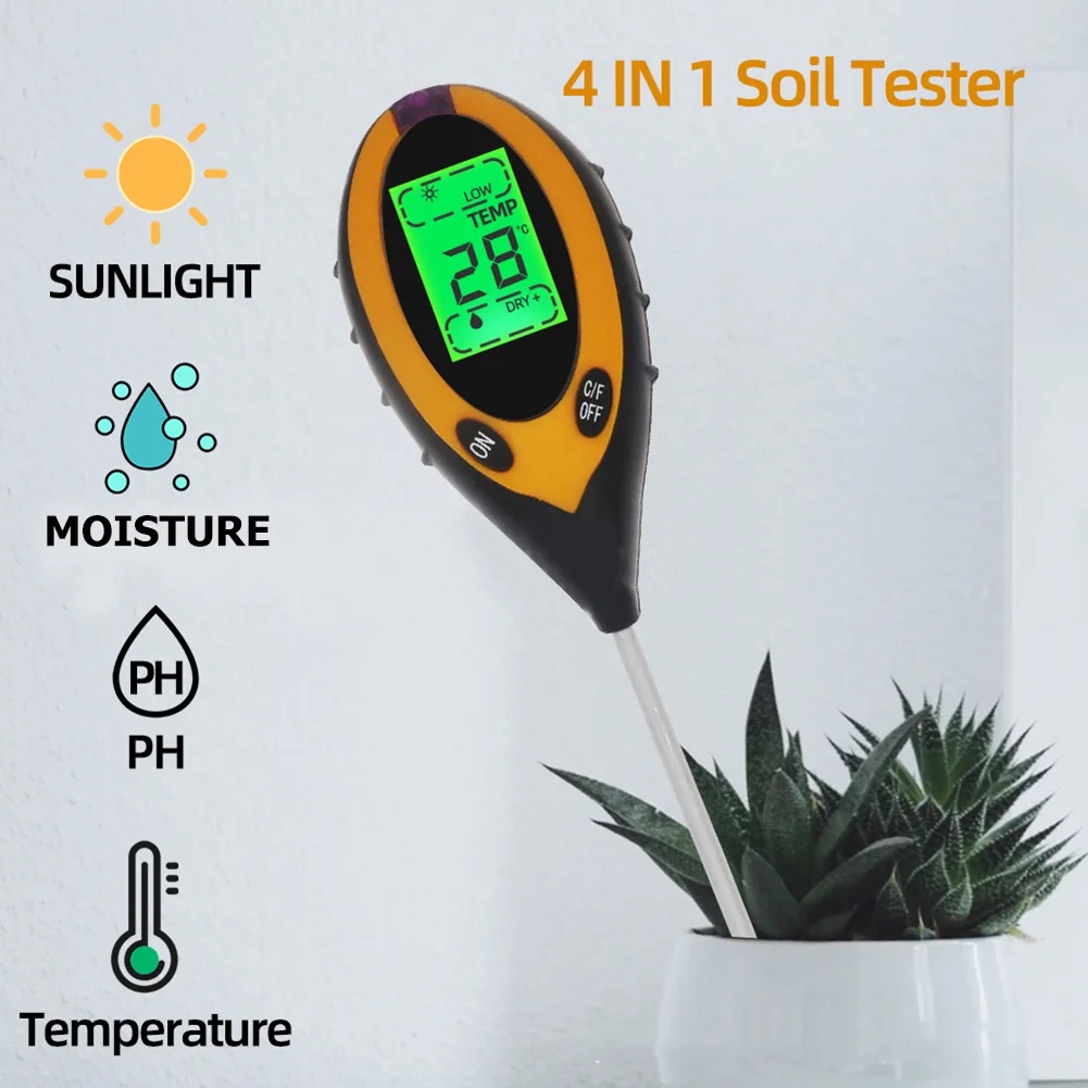 4 i 1 LCD-Jord Tester Plante, Blomst pH Fugt, Temperatur, Lys Analyzer For Landbrug Planter Blomster 1