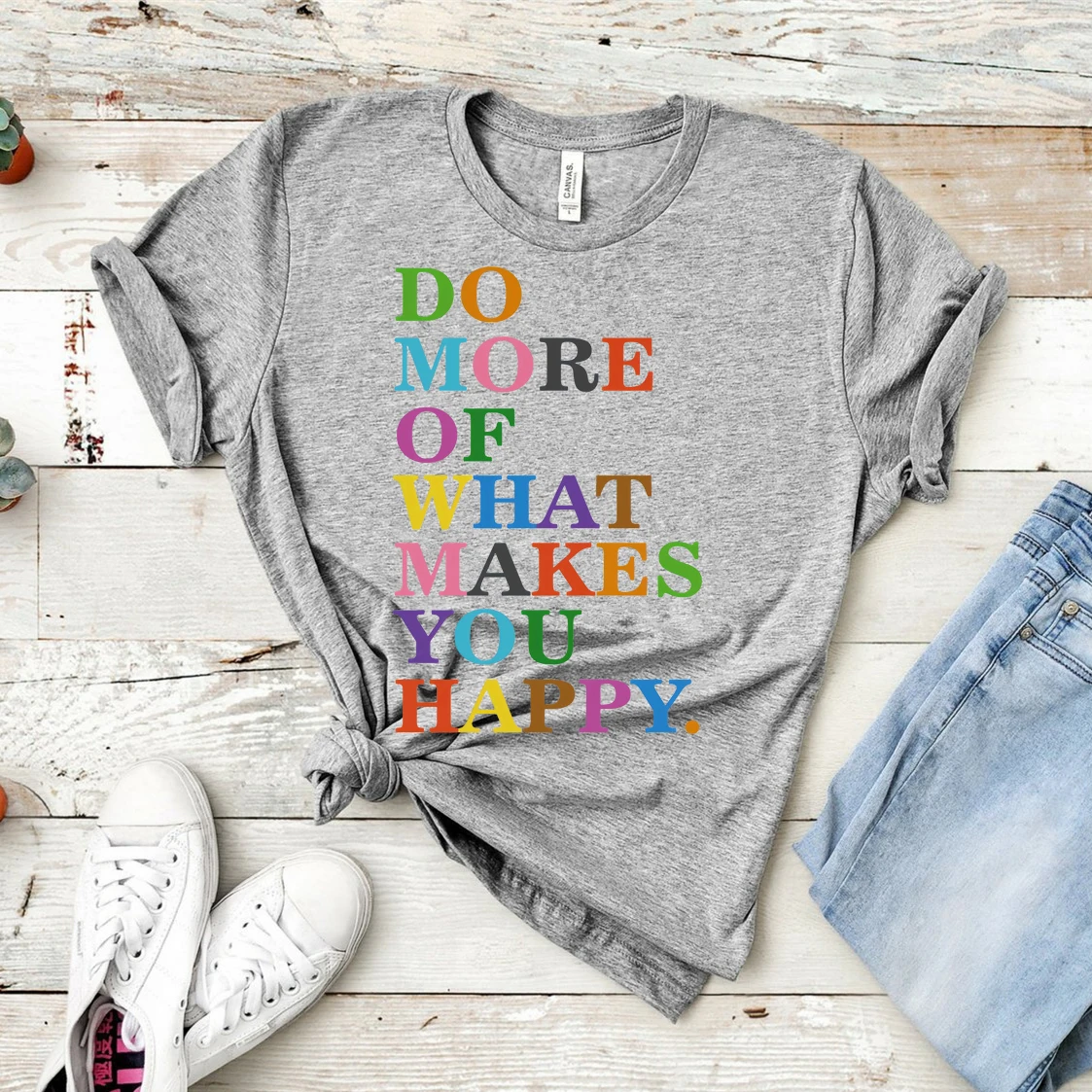 Gøre Mere af det, der Gør Dig Glad T-shirt Kvinder Positive Vibes Shirt Motiverende Shirt Sjovt Citat Shirts Rainbow Grafiske Tees 1