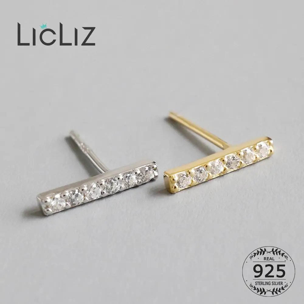 LicLiz Nye 925 Sterling Sølv Zircon Diamond Bar Stud Øreringe til Kvinder ZIRKONIA Krystal, Guld Geometriske Smykker LE0523 1