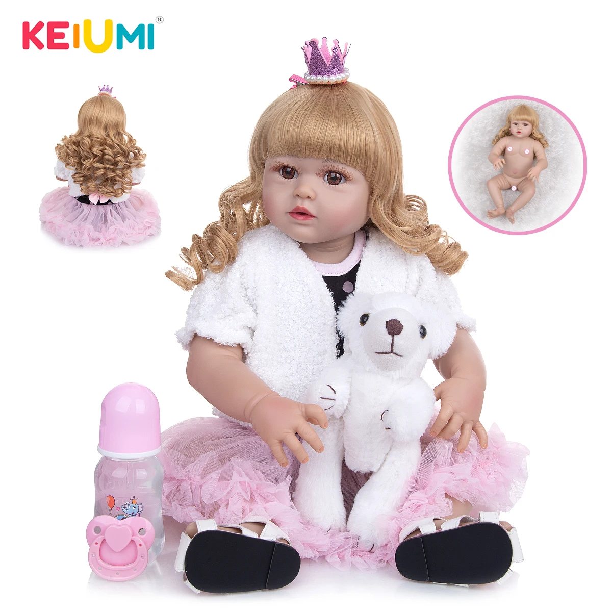 KEIUMI Reborn Dolls Full Vinyl Body 57cm Lifelike Fashion Princess Baby Doll Boneca Reborn Toy For Children's Day Gift 1