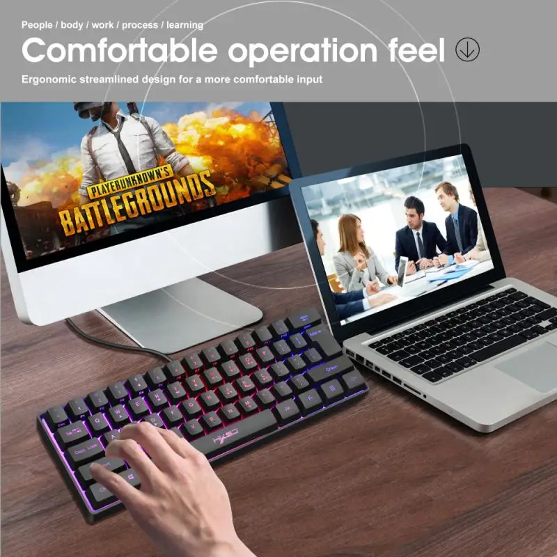 Gaming Tastatur Med RGB-Baggrundslys Belysning 61-keys Mini Tastatur Flere Genvejstast Kombinationer For PC-Gaming Laptop 1