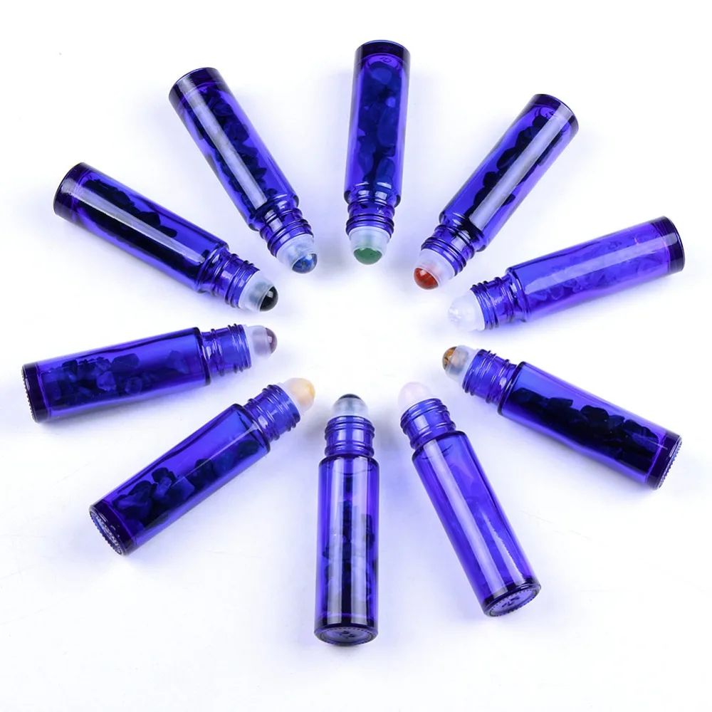 10stk Gemstone Rulle Bold Farve Glas Æterisk Olie 10ml Flasker Crystal Chips Inde i Bærbare Hjem Beholdere 1