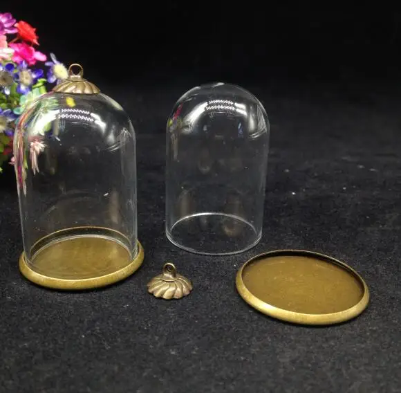 5pcs 38*25mm bell jar form glas globe 25mm klassiske base skuffe 8mm cap sæt glas flaske mode halskæde vedhæng diy hætteglasset 1