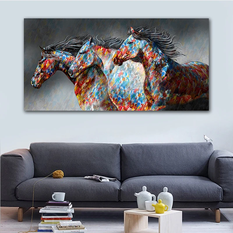 Væggen Olie Maleri Plakater Køre Hest Lærred Maleri Væg Kunst Billede Vilde Dyr Lærred-Billeder til stuen Uden Ramme 1