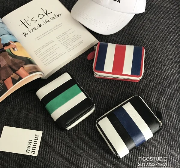 Mode sommeren 2017 NYE stribede fyldningsdøre kort pung i ægte læder zip wallet Mønt Pung Kortholderen 1