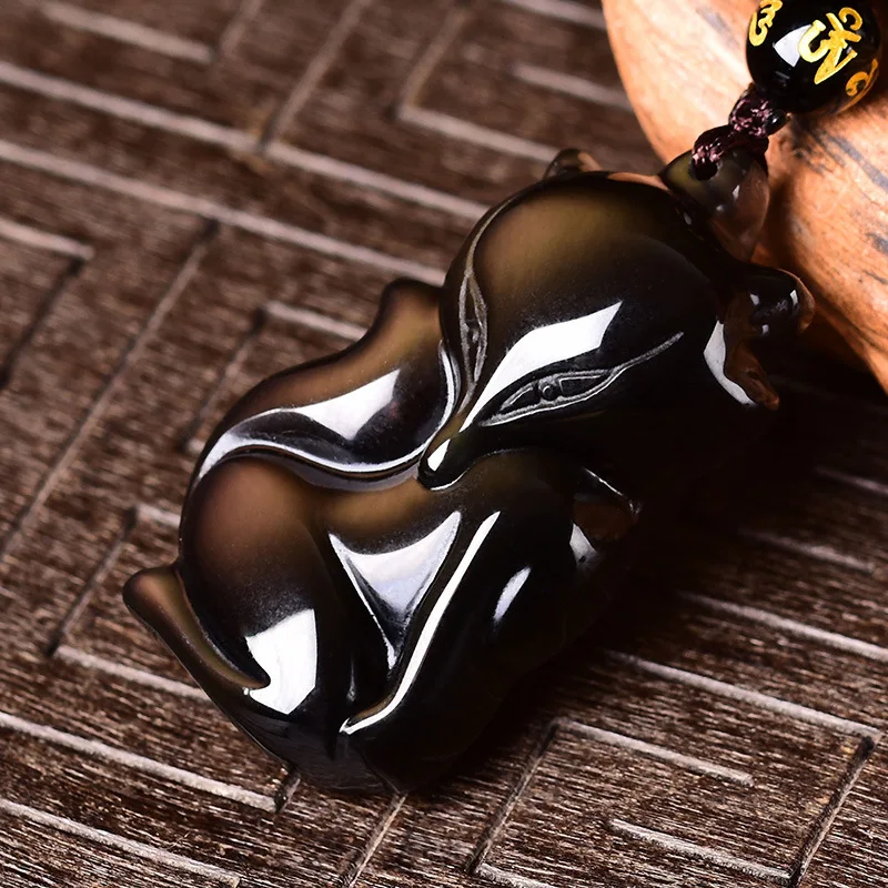 Naturlig krystal vedhæng obsidian fox pige stil simpel måde joker etnisk vind nøglebenet halskæde smykker 1