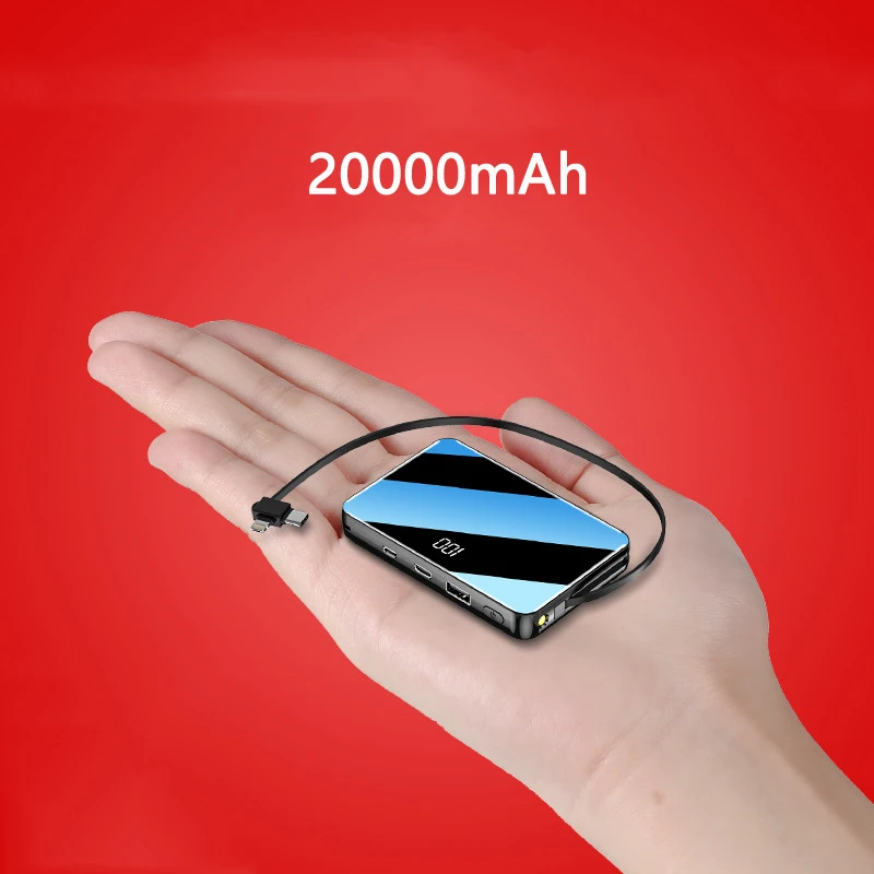 20000mAh Power Bank Bærbare Oplader Til iPhone 11 XR Xs Samsung S9 S20 Xiaomi Powerbank Spejl Skærm USB Type C Mini Poverbank 1