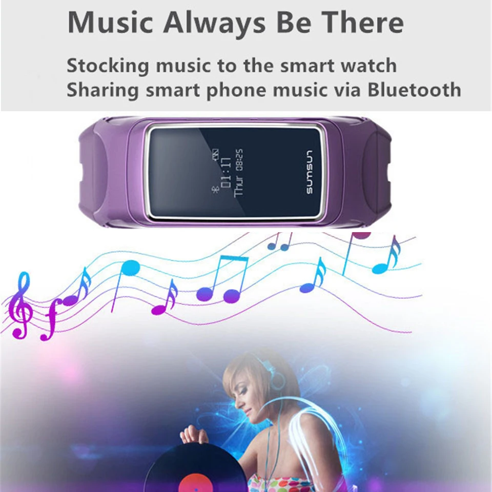 Bluetooth Smart Band pulsmåler Sport sundhed armbånd ur med-afspiller og bluetooth headsettet Besvare Opkald, Smart Ur 1