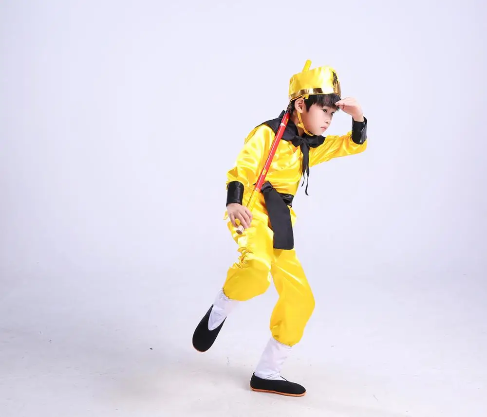 Sun wukong kostumer til børn, sjove cosplay jakkesæt til drenge abe tøj gul cosplay halloween kostumer til børn 1